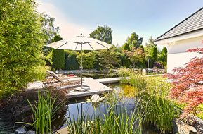 schwimmteich-sonnenschirm-holzsteg-holzterrasse